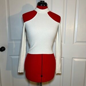 Pinkyotto Long Sleeve Cold Shoulder Ribbed Mock Neck Sweater Small